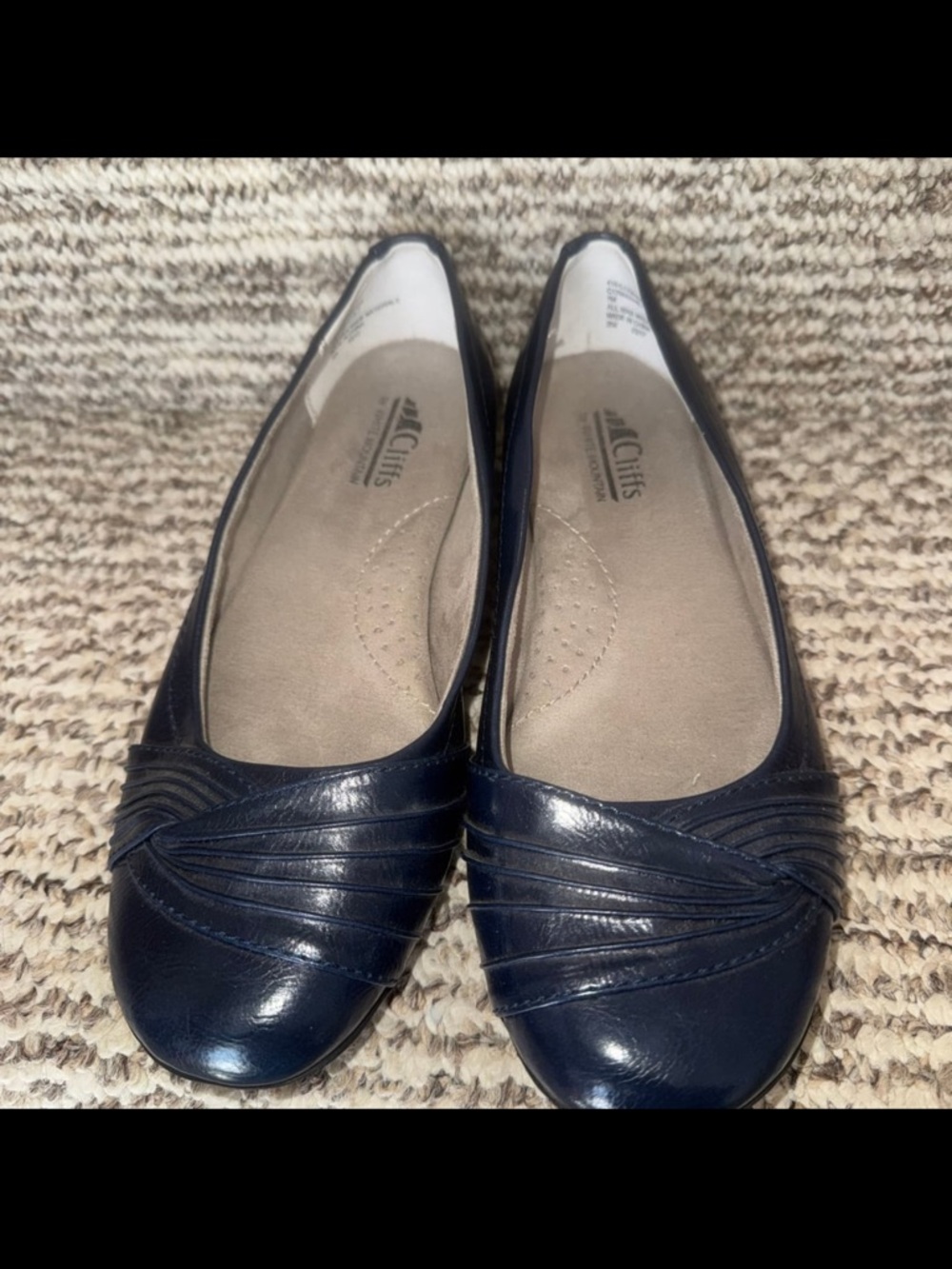 Cliffs by WHITE MOUNTAIN Navy Pleated Leather Slip-On Flats